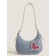 Denim Blue Heart Rhinestone Underarm Bag