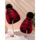 Red & Black Plaid Hairball Knitted Child Hat