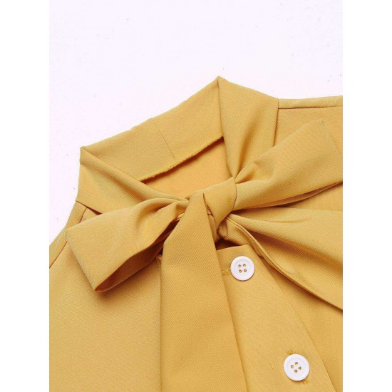 Yellow  Bow Solid Blouse Top