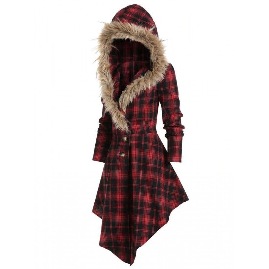 Red  Plaid Long Sleeves Coat Dress