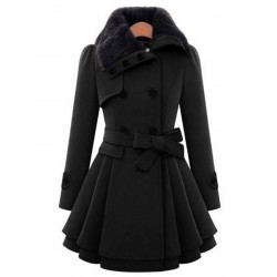 Christmas Fur Collar Waisted Woolen Coat