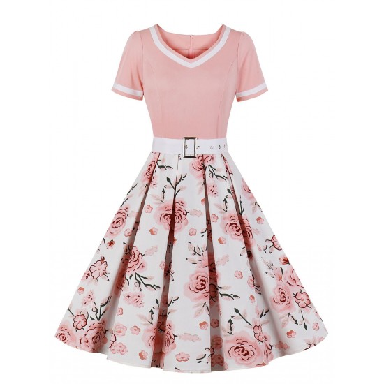  Floral Patchwork Swing Dress