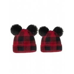 Red & Black Plaid Hairball Knitted Child Hat