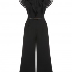 Black  Muslin Patchwork Belted Jumpsuit