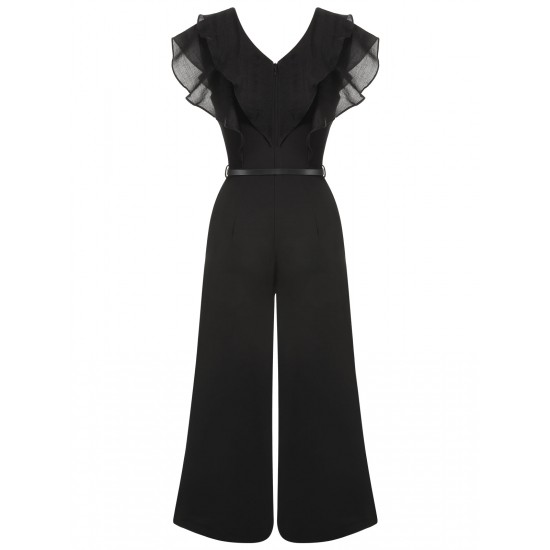 Black  Muslin Patchwork Belted Jumpsuit