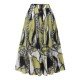 Green & Black  Patterned Pleated Midi Skirt