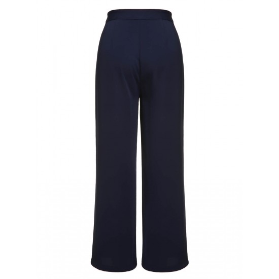 Pre-Sale Dark Blue  Solid Button Straight Pants