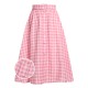  Pink Plaid Button Skirt With Belt