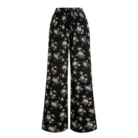 Black  Antique Floral Wide-Leg Pants