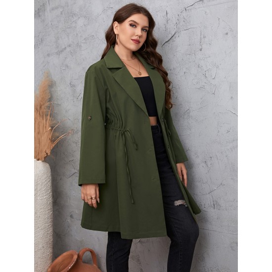 Plus Size Army Green  Solid Lapel Coat