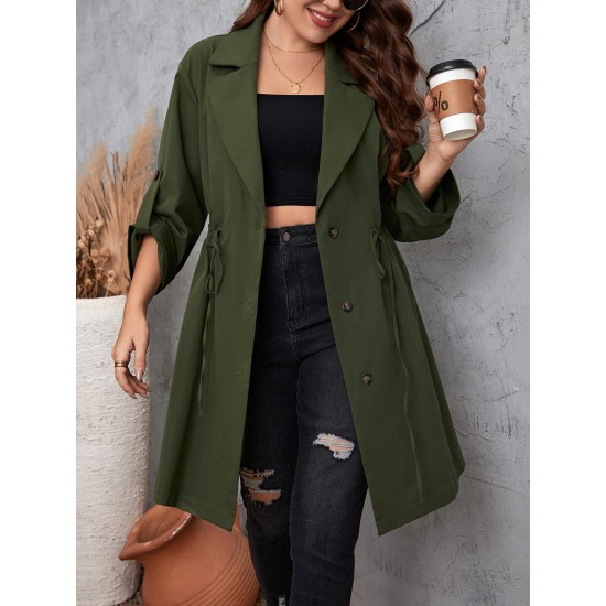 Plus Size Army Green  Solid Lapel Coat