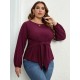 Plus Size Purple  Elastic Cuffs Tie-Up Top