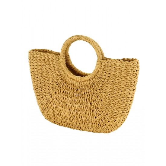 Half-Moon Hand Woven Straw Handbag