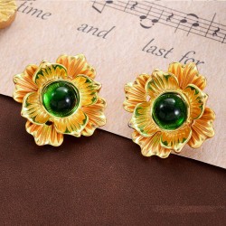 Vintage Alloy Green Flower Earrings