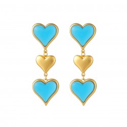 Blue & Gold Heart Dangle Earrings