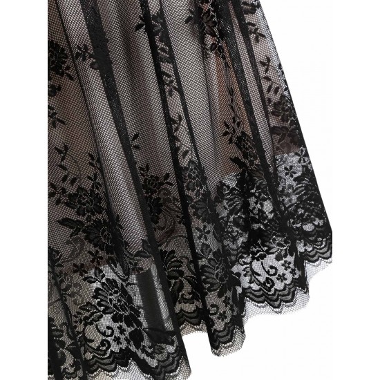 Black  Lace Floral Swing Dress