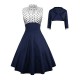 2PCS Navy  Polka Dot Swing Dress