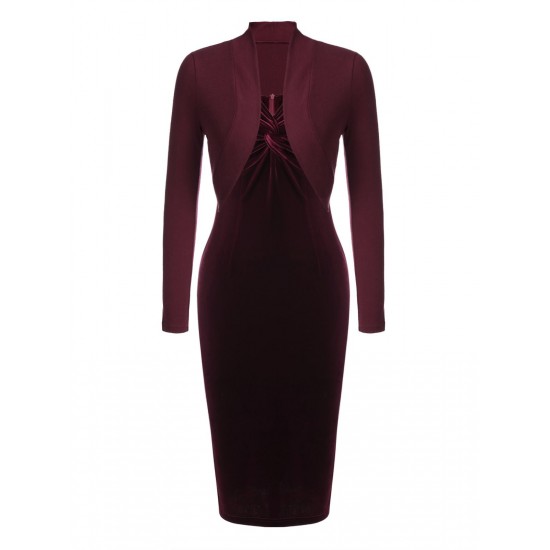 2PCS Wine Red  Velvet Bodycon Dress