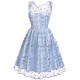 Blue  Floral Embroidery Lace Dress