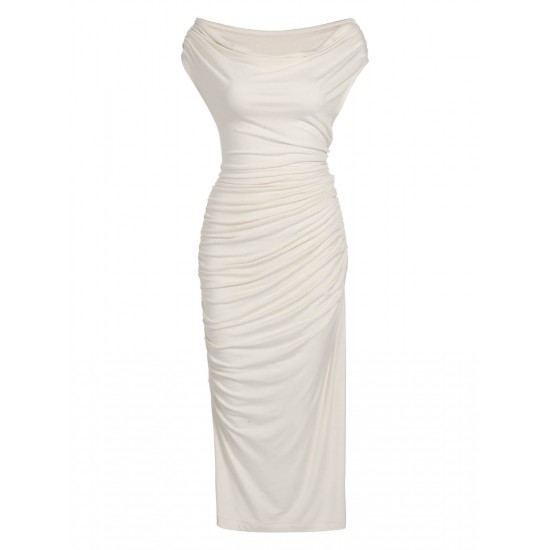 Ivory  Cap Sleeve Slim Pleated Dress