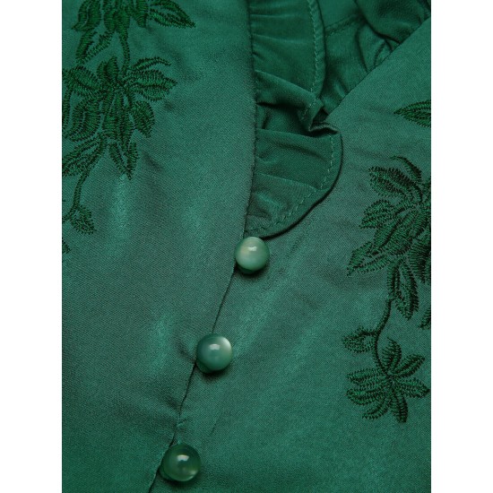 Dark Green  Floral Mullein Edge Tops