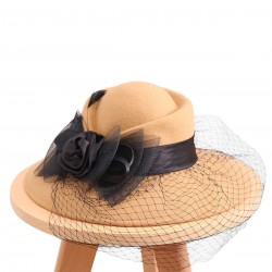  Floral Mesh Wooled Dress Hat