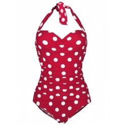  Halter Polka Dot One-Piece Swimsuit