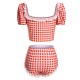 2PCS  Plaid Lace Patchwork Swimsuit