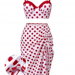 Red  Polka Dot Pleated Swimsuit