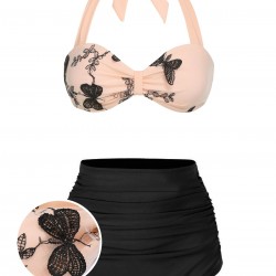 Black  Halter Butterfly Swimsuit